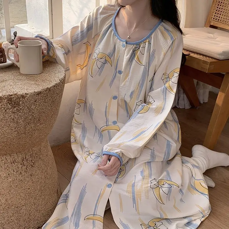 

Female Women's Sleeping Skirt Young Girl Spring Autumn Long Sleeve Nightgowns Pajamas Comfortable Home Clothes Casual Dress New
