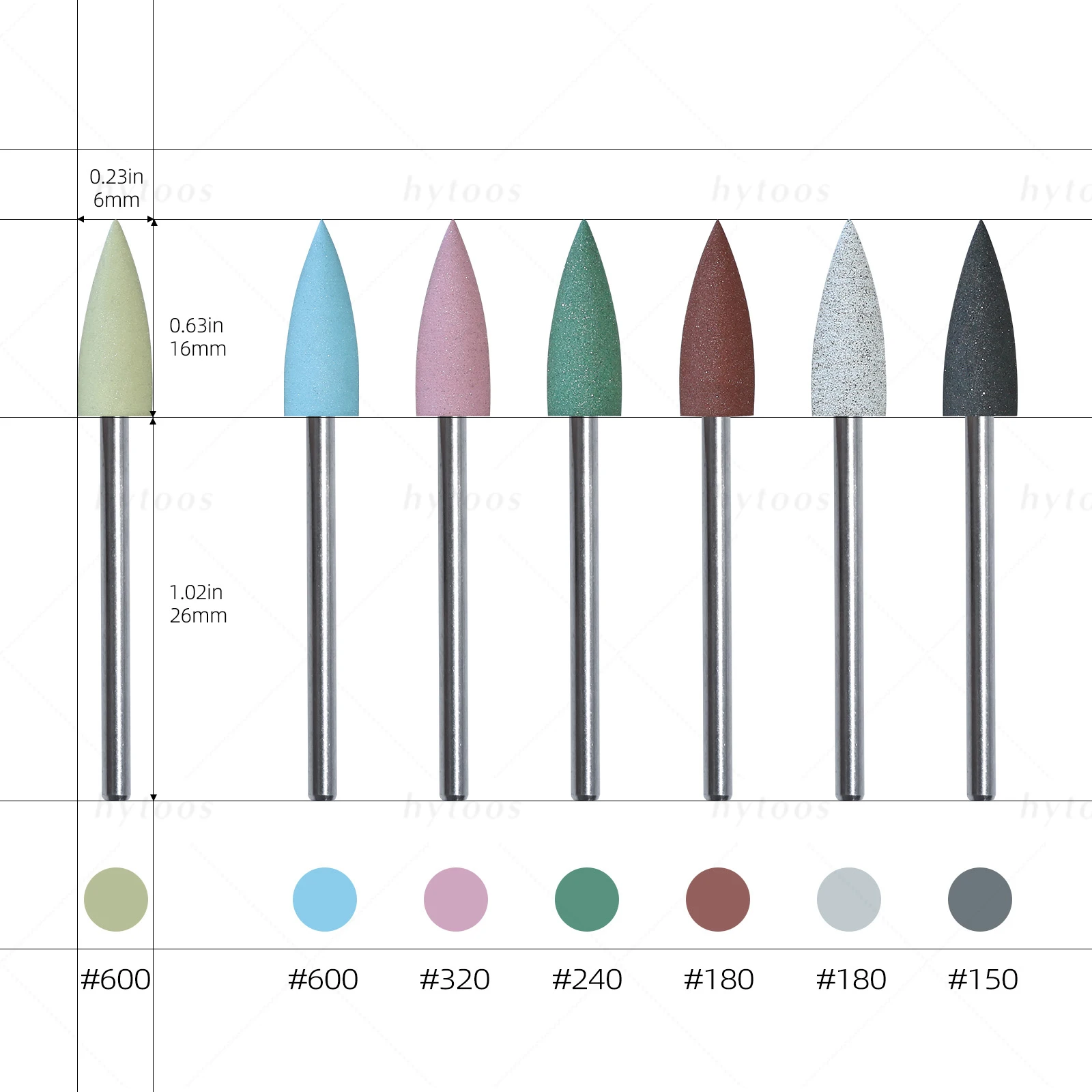 HYTOOS 6*16mmコーン型シリコンネイルドリルビット 3/32インチ ペディキュア研磨ビット ネイルドリル マニキュア＆フットケア前処理ツール