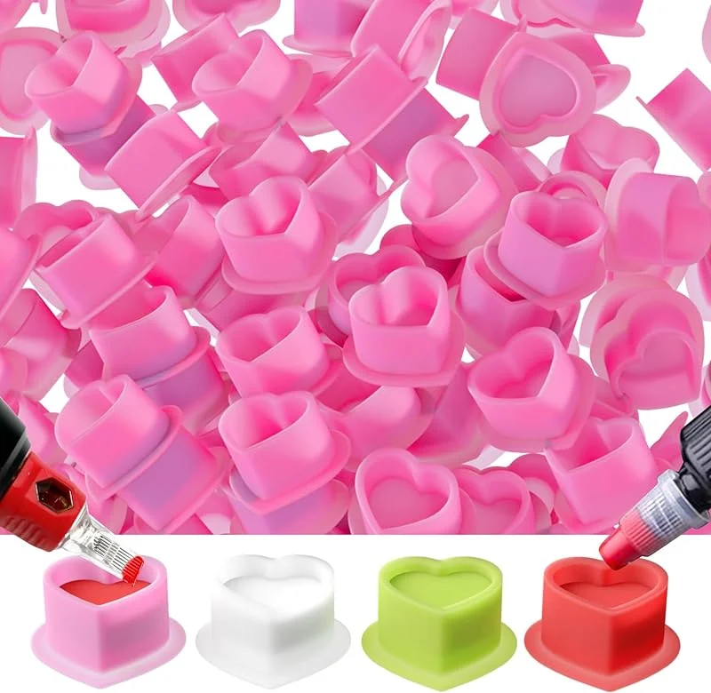 

100 шт., чашка с чернилами для татуировки, основа в форме сердца, силиконовая основа с микропокрытием, чашка для перманентного макияжа, аксессуары для татуировок