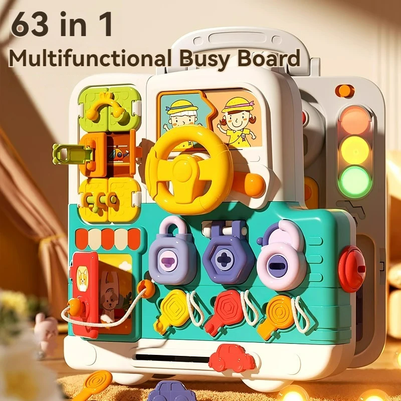 Baby Sensory Busy Board Montessori Toys Music Lights Switch Multifunction Travel Play Early Educational Activities Toy for Kids