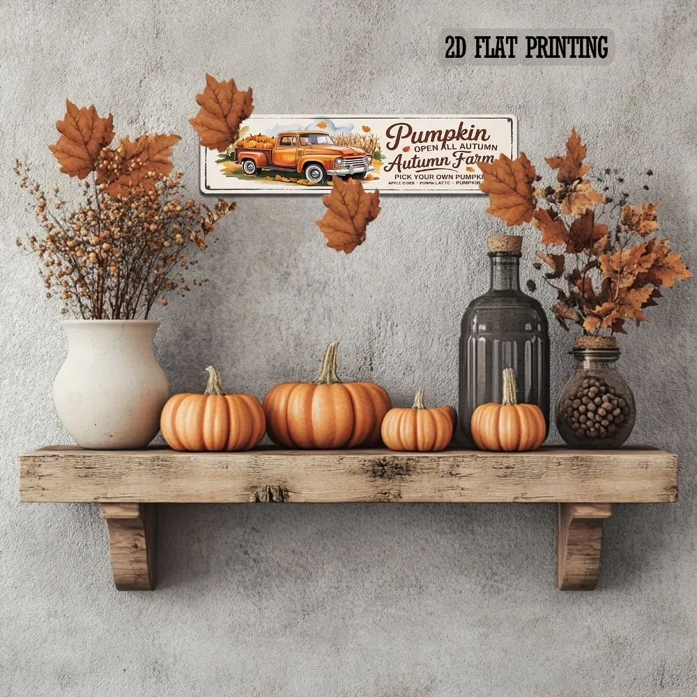 CIFBUY Vintage Pumpkin Truck Autumn Farm Metal Sign 2D Print Aluminum Poster Fall Harvest Wall Art Home Garden Porch Decor Gift
