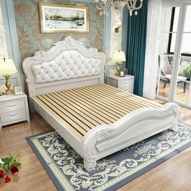 Wood Unique Luxury Bed King Cheap Upholstered Queen Bed Modern Genuine Leather Letto Matrimoniale Home Furniture