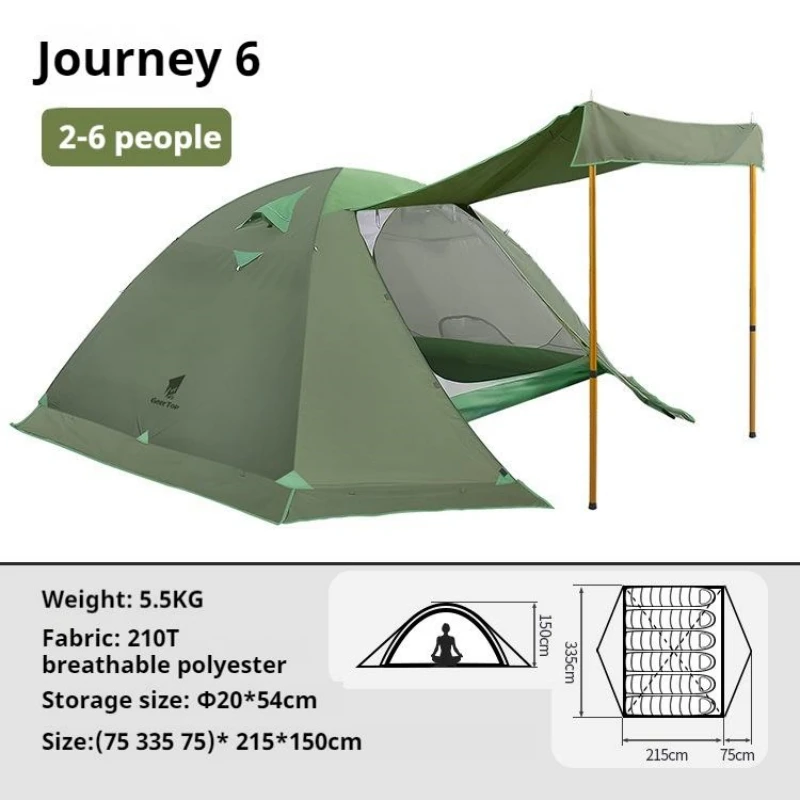 

2-6 ManPortable Hiking Outdoor Tent Canopy Spring Outing Camping Fishing Rainproof Double-Layer Tent One Bedroom One Living Room