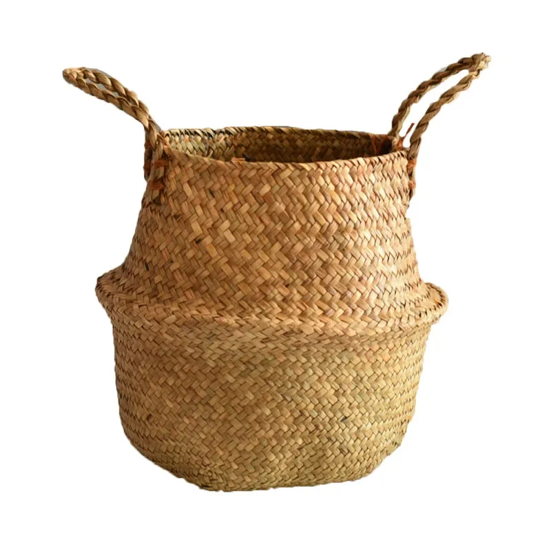 Nordic rattan straw woven flower basket bamboo woven green potted plant floor woven basket plant flowerpot basket