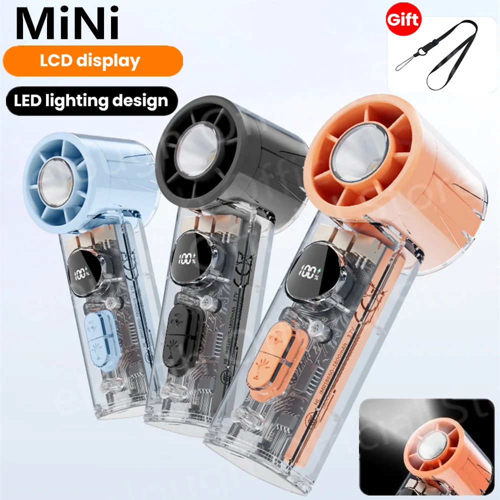 

Transparent Mini Handheld Fan With Lighting USB C Charging Portable High-Speed Electric Fan 100 Speed Settings Outdoor Small Fan