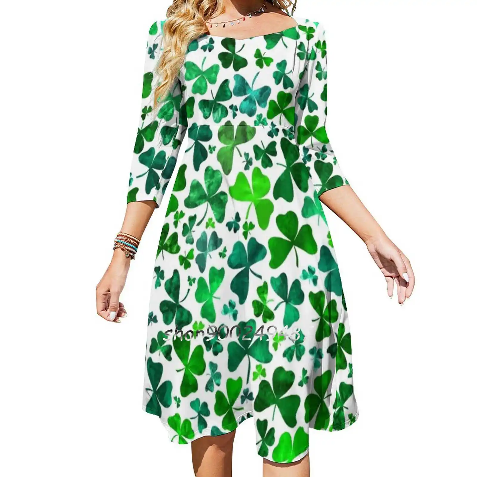 Shamrocks Evening Party Dresses Midi Sexy Dress Female Sweet One Piece Dress Korean Shamrocks Shamrock Irish Ireland Saint