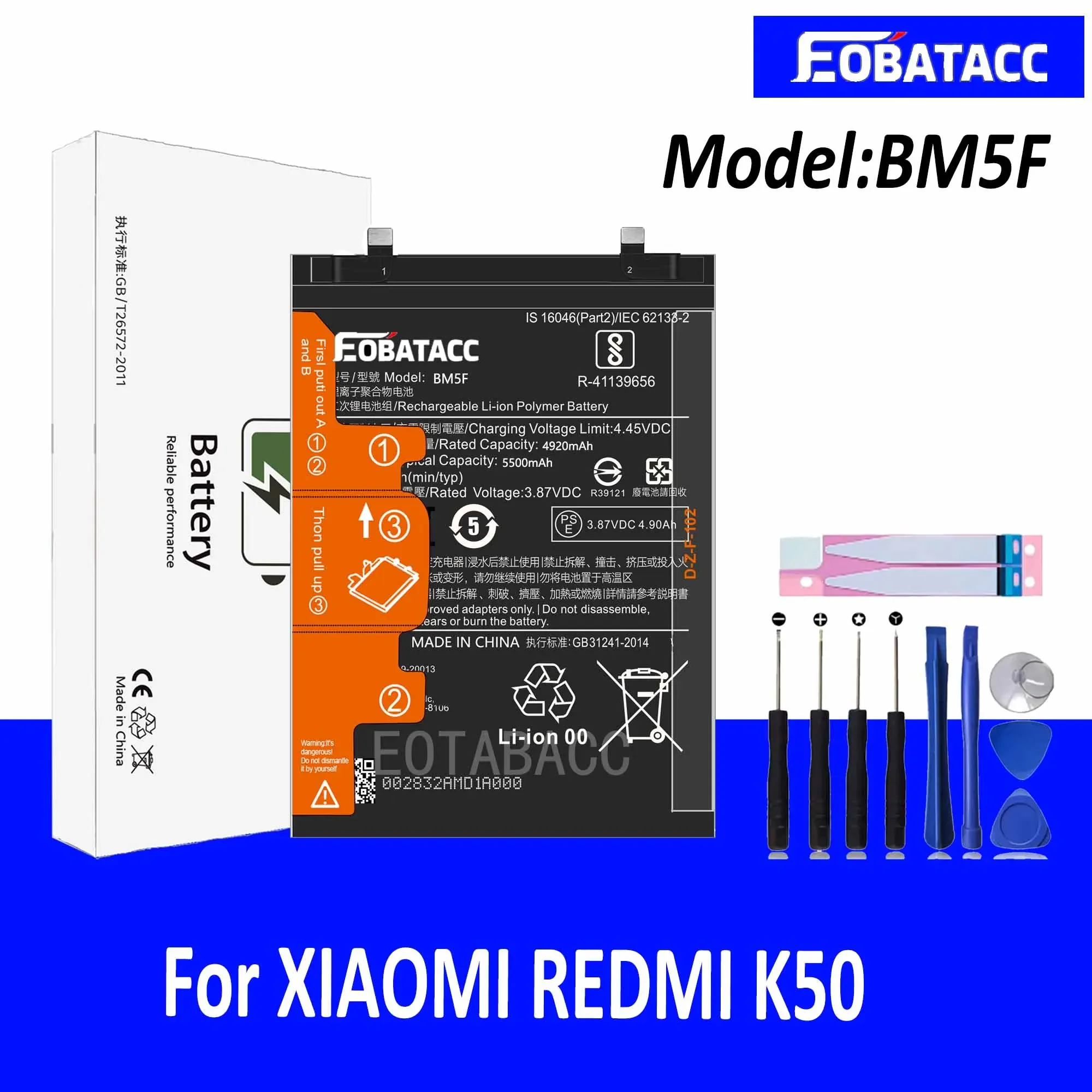 

EOTABACC 100% New Original Battery BM5F For XIAOMI REDMI K50 Battery +Tools