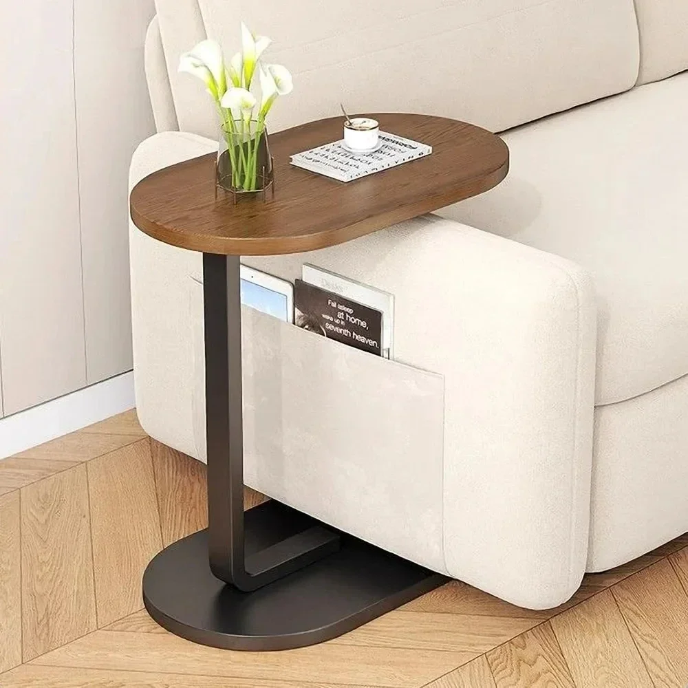 C-Shaped Coffee Table Modern Small Sofa Side Tables Movable Bedside Storage Rack Portability Living Room Side Table Corner Desk