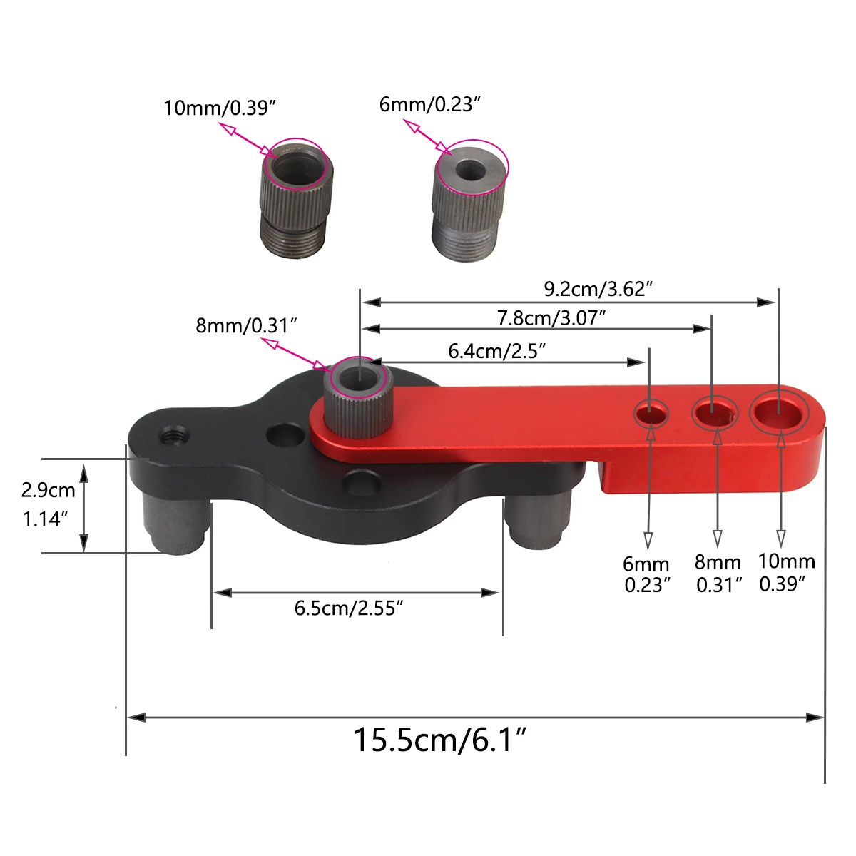 6/8/10mm Vertical Pocket Hole Dowel Jig Kit Carpentry Self Centering Drill Guide Locator Aluminum Woodworking Hole Puncher