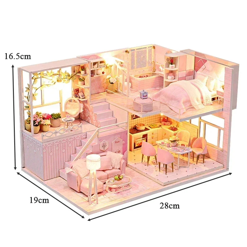 Princess Casa Miniature Building DIY Wooden Doll Houses Kits with Furniture Led Dollhouse for Girls Birthday Gifts