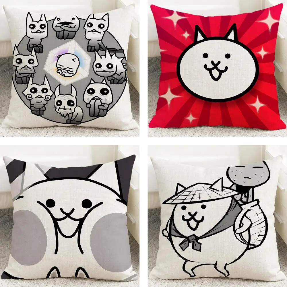 Game The Battle Cats Cushion Cover Cushion Covers Natural Linen Breathable Sofa Bedroom Decor Pillowcase