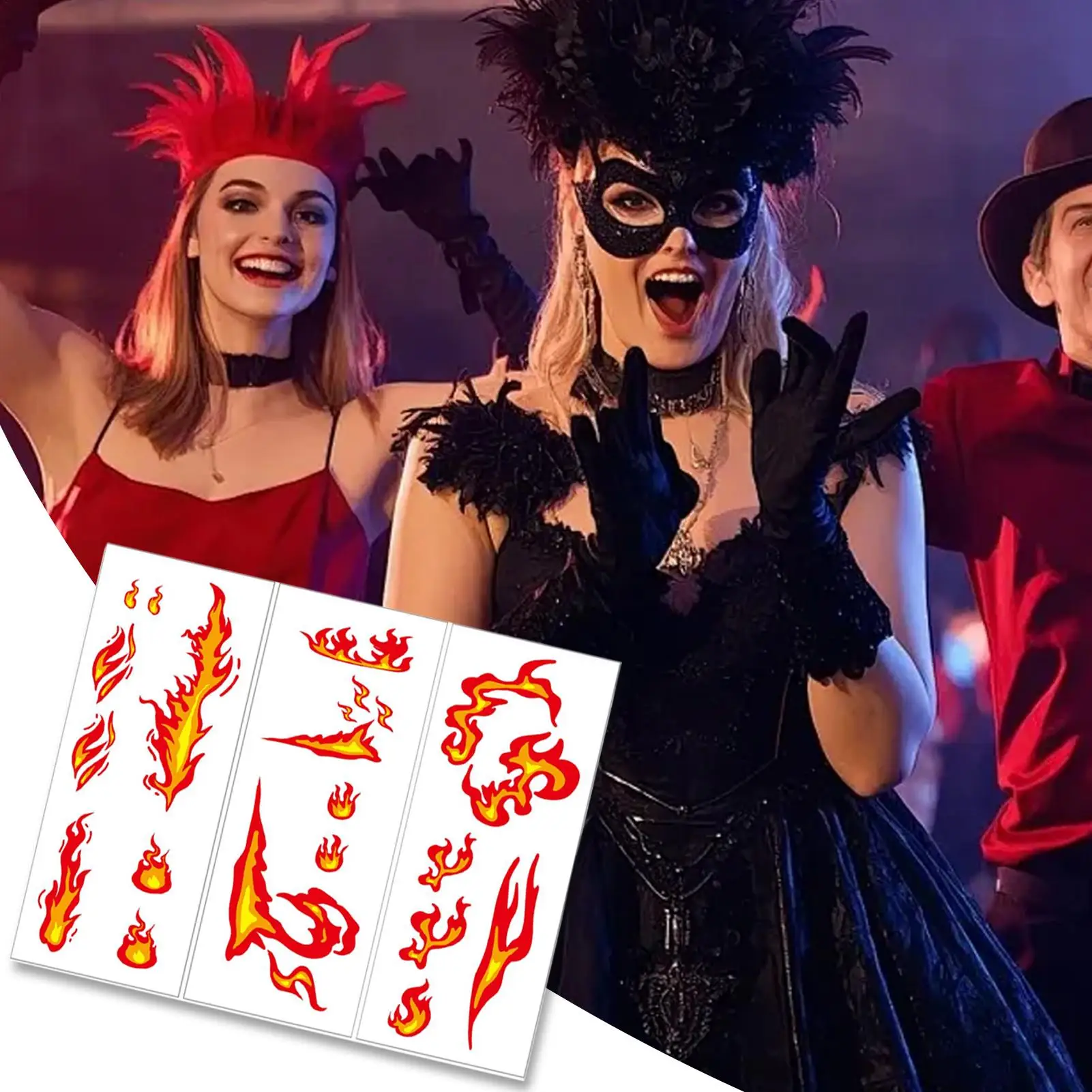 

6-Sheet Waterproof Long Lasting Flame Temporary Stickers for Adults Women Children Teens Holiday Halloween Bonfire Festival