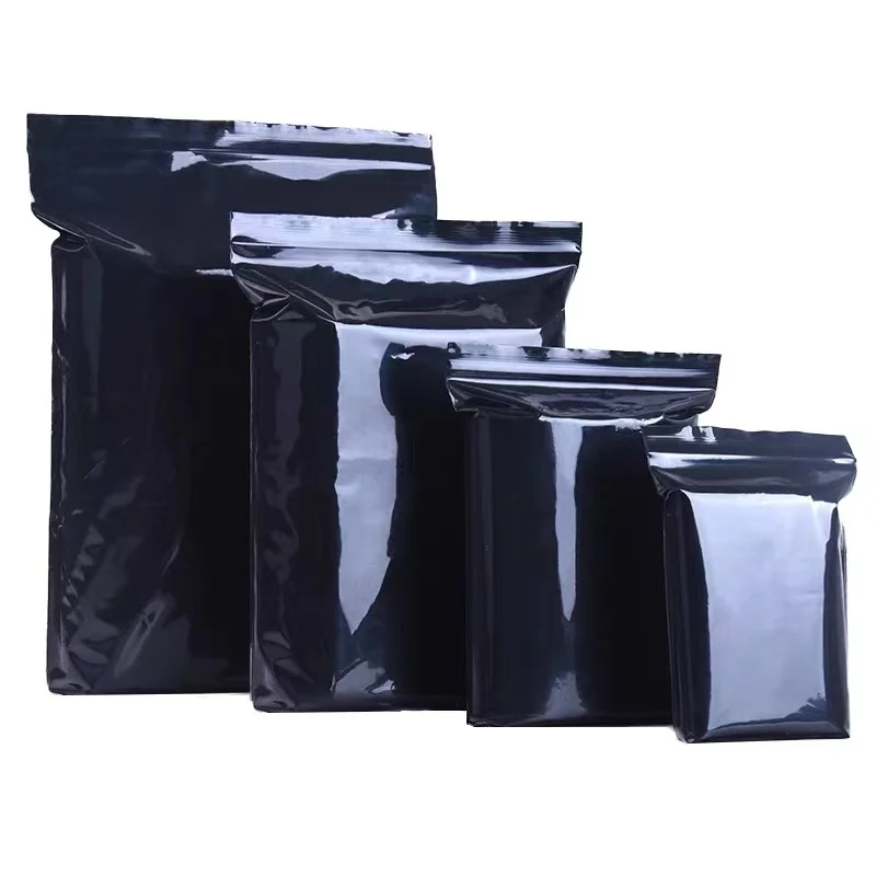 100Pcs Black PE Plastic Bag Zip Lock Self Seal Reclosable Reusable Waterproof Gift Sundries Grocery Storage Packaging Pouches