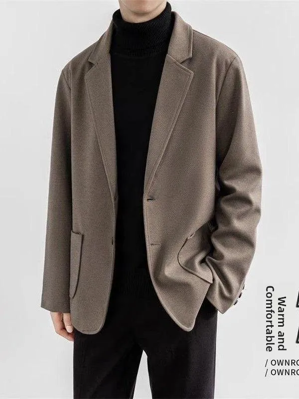 

Мужское шерстяное пальто, осень-зима, корейский костюм средней длины, ветровка с воротником, свободная мужская твидовая куртка Haome