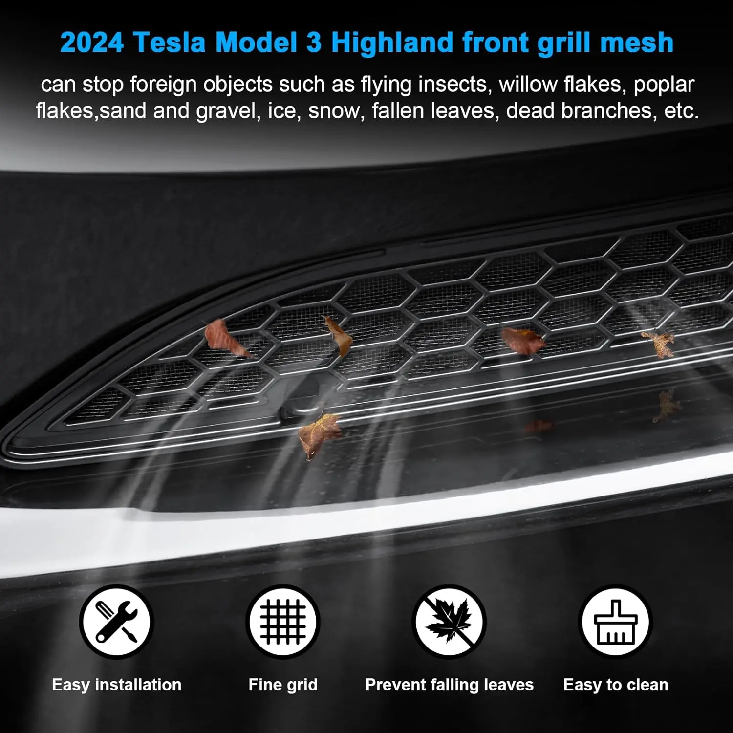 Front Air Inlet Vent Grille Cover For Tesla Model 3 Highland 2024, Lower Bumper Anti Insect Net Anti Dust Bumper Protector