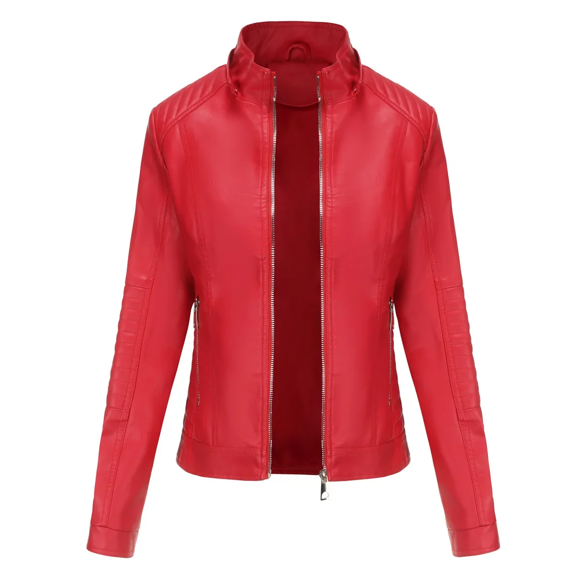 Bright Red Women Hooded PU Jacket Hat Removable Windproof Tops Fashion Casual Leather Coat Black Blue Coffee Khaki Pink S-XXXL