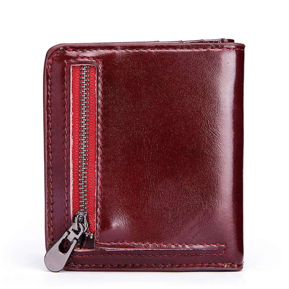 100% Genuine Leather Women\'s Wallet Small Mini Hasp Purse New Fashion Short RFID Blocking Card Holder With Zipper Coin Pocket