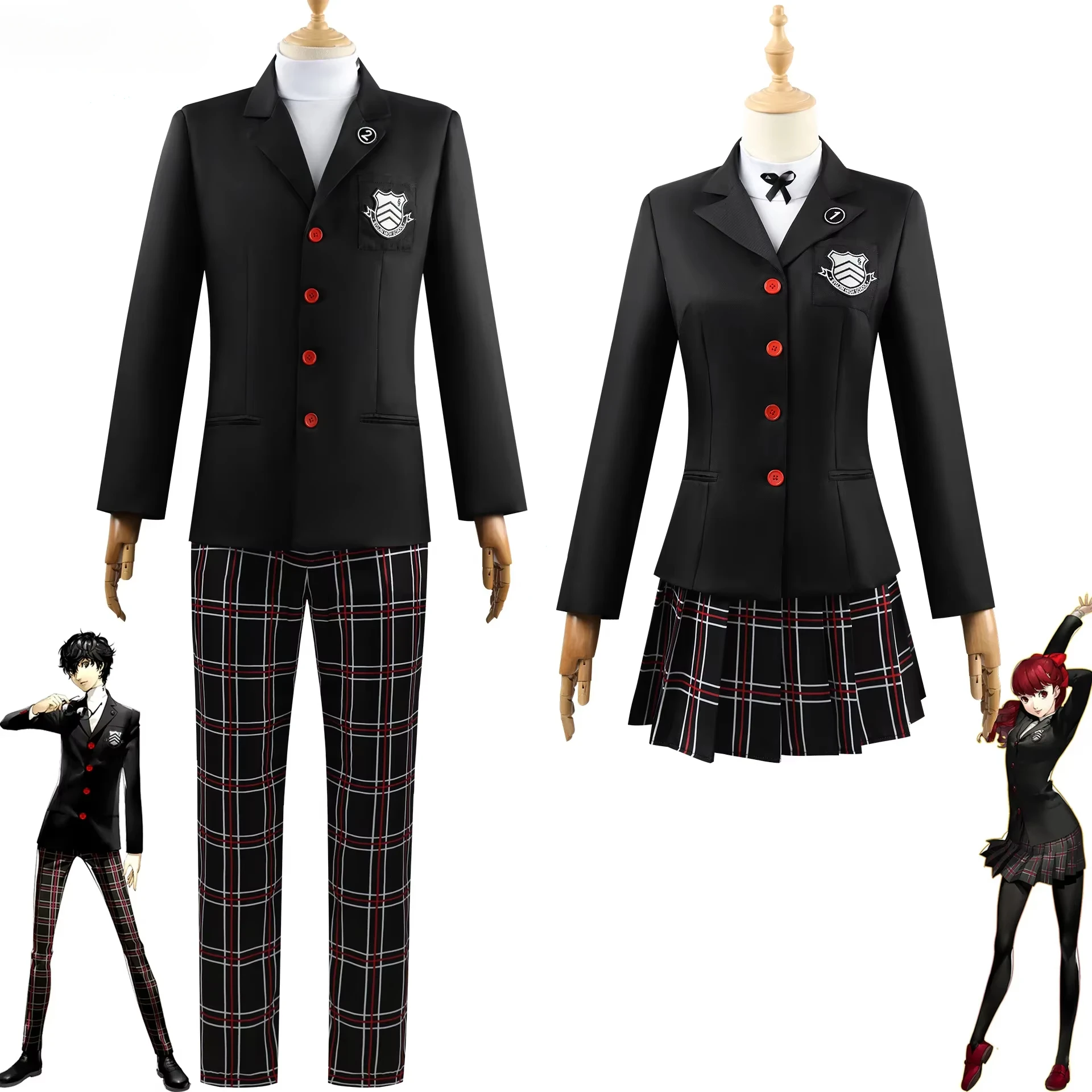 Game P5 Amamiya Ren Kasumi Yoshizawa Cosplay Men Women School Uniform Unisex Halloween Suit Coat Party Black Uniform Set