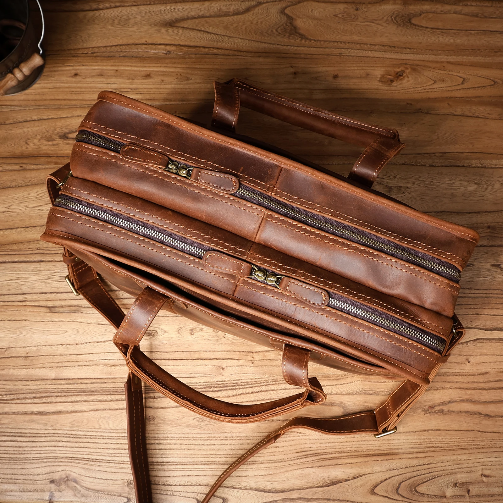 S.WORKER Neues Design Vintage Echtleder Herren-Aktentasche Laptop-Tasche Große Kapazität Rindsleder Business-Tragetasche Handtasche für Männer – Detail 14