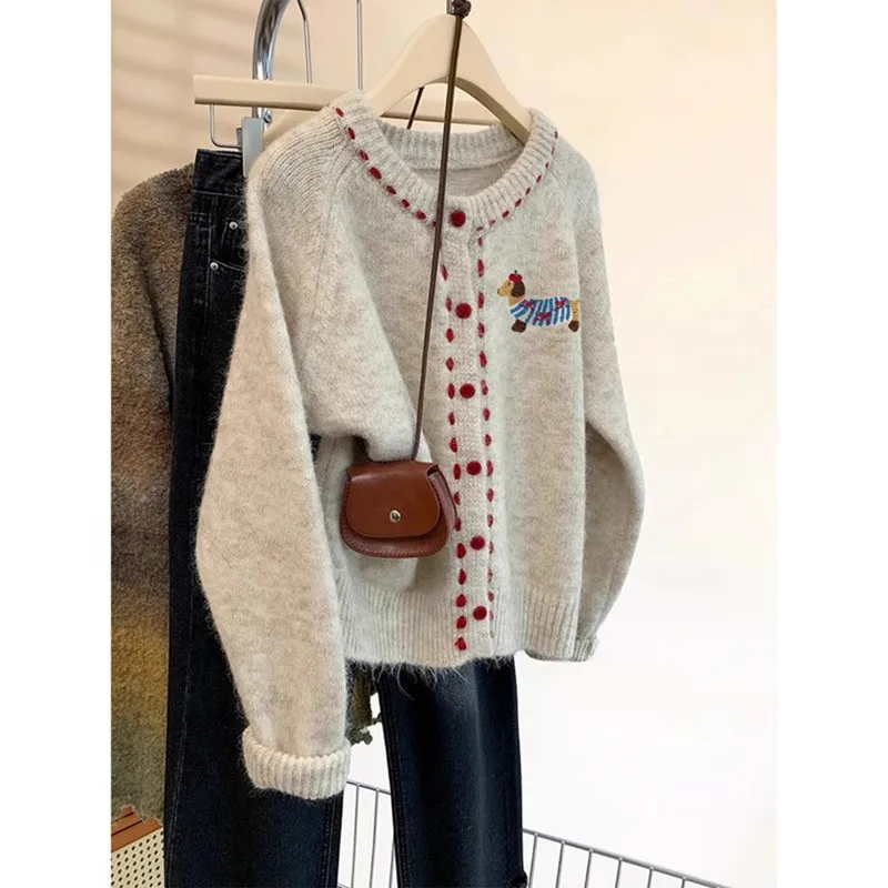 

Fashion Spell Color Sweater Women New Autumn Winter Round Collar Single Breasted Casual Soft Knitwear Top r56