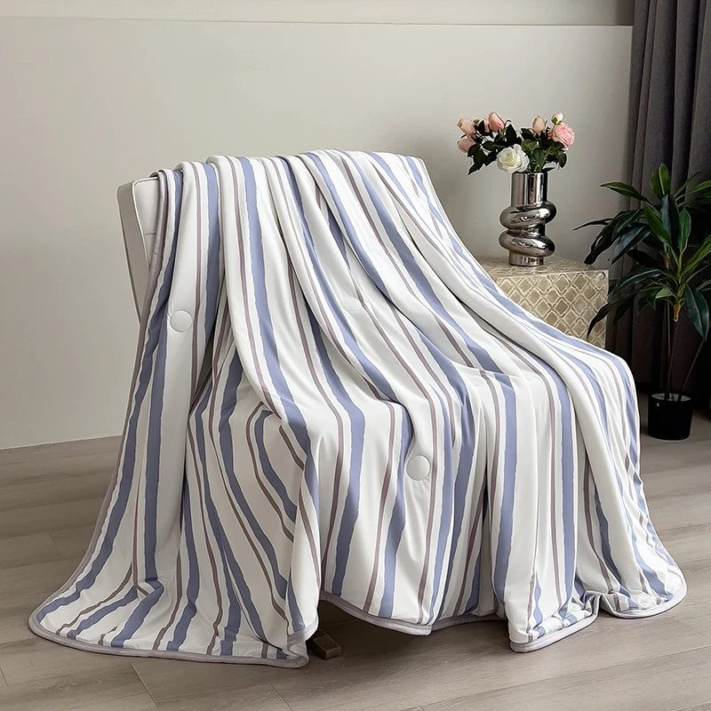 Lightweight Summer Cooling Blanket Breathable Cold Touch Summer Quilt Plaid Printed Air Condition Comforter Double Queen Duvet