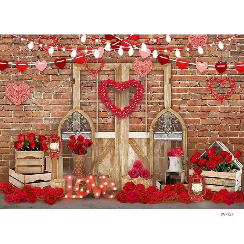 Vinyl Custom Glamorous  Valentine's Day Photography Backdrops Props Pink Bokeh Rose Flower Wedding Red Heart Background AL-19