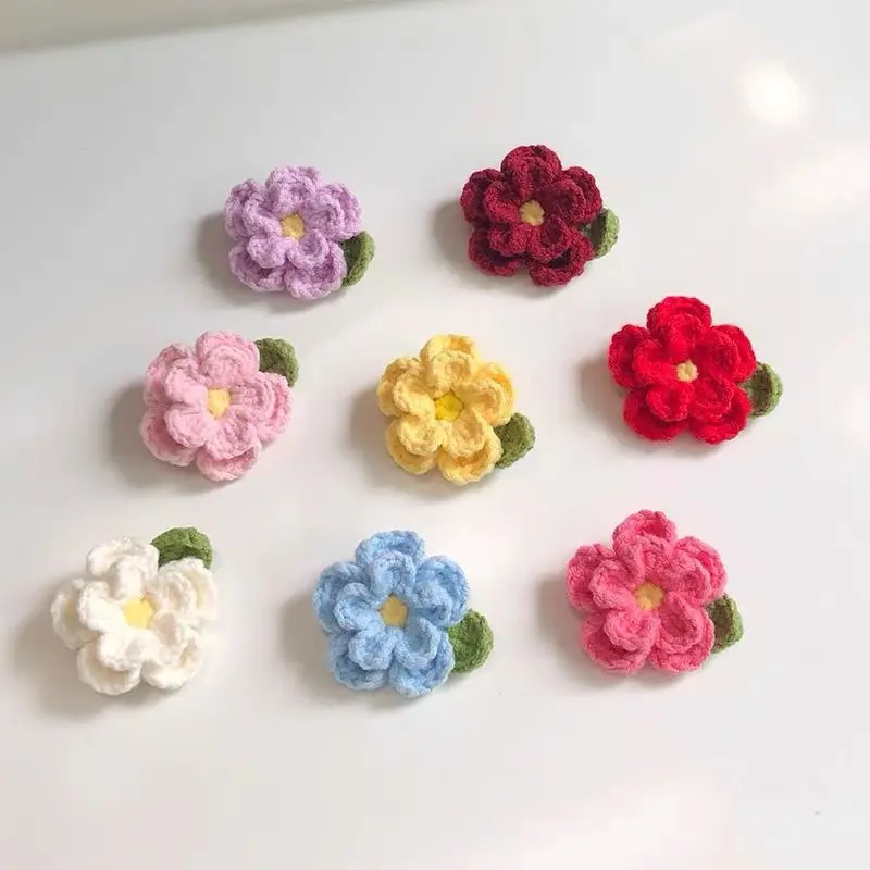 Brooch Handmade Camellia Crocheted Yarn Flower Pin DIY Cute Little Red Flower Chest Accessories Pendant Finished Product
