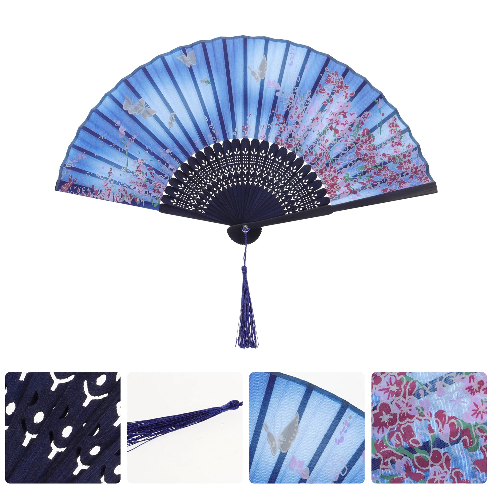 

Folding Fan Classical Chinese Style Retro Tassel Fan Decorative Collapsible Handmade Party Photo Prop Stage Decoration Elegant