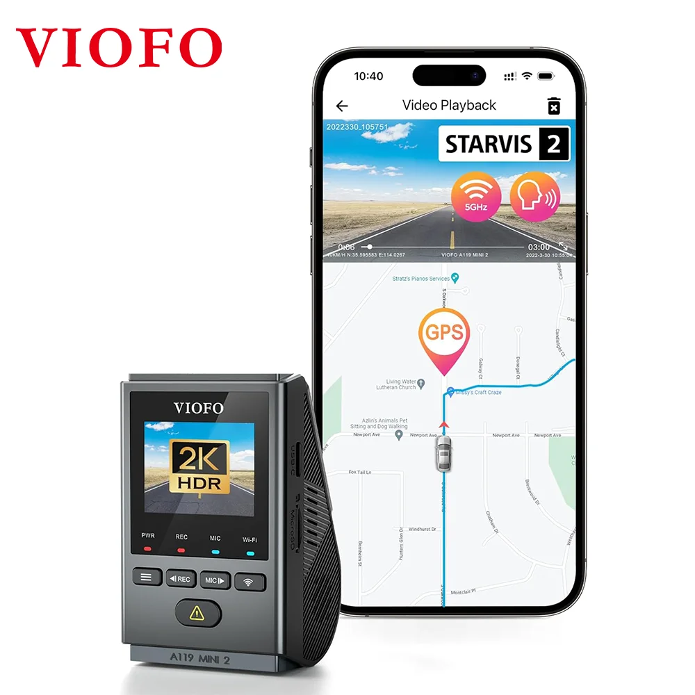 VIOFO A119MINI-2 Dash Cam 2K 60FPS Car DVRs Voice Control 5GHZ WI-FI and GPS Video Recorder for Cars Buffered Parking Mode