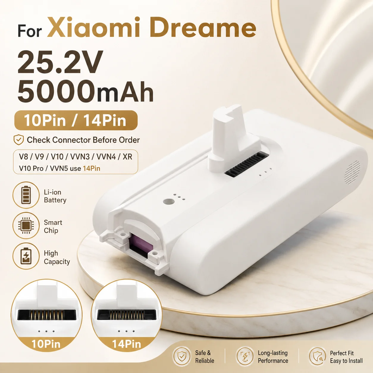 Batterie de remplacement Li-ion 25,2 V 5000 mAh pour aspirateur balai sans fil Xiaomi Dreame V10Pro V10 10-20, haute capacité, longue autonomie, pack de rechange