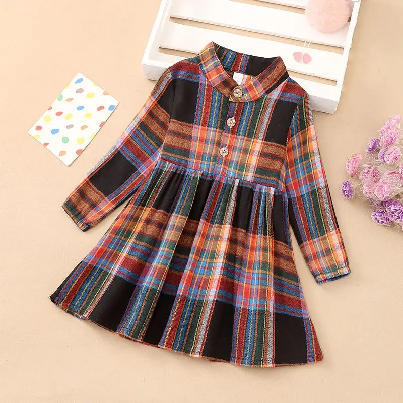Girls Plaid Long Sleeve Dress Autumn Kids Fashion Casual Shirt Dress Toddler Baby Fall Clothing