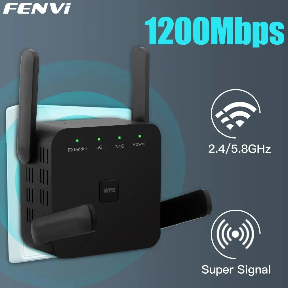 Fenvi ตัวขยายสัญญาณ WiFi AC1200 5GHz 1200Mbps ตัวขยายสัญญาณ WiFi สีดำ2.4G/5GHz Wi-Fi สนับสนุนสัญญาณเครือข่ายระยะไกล