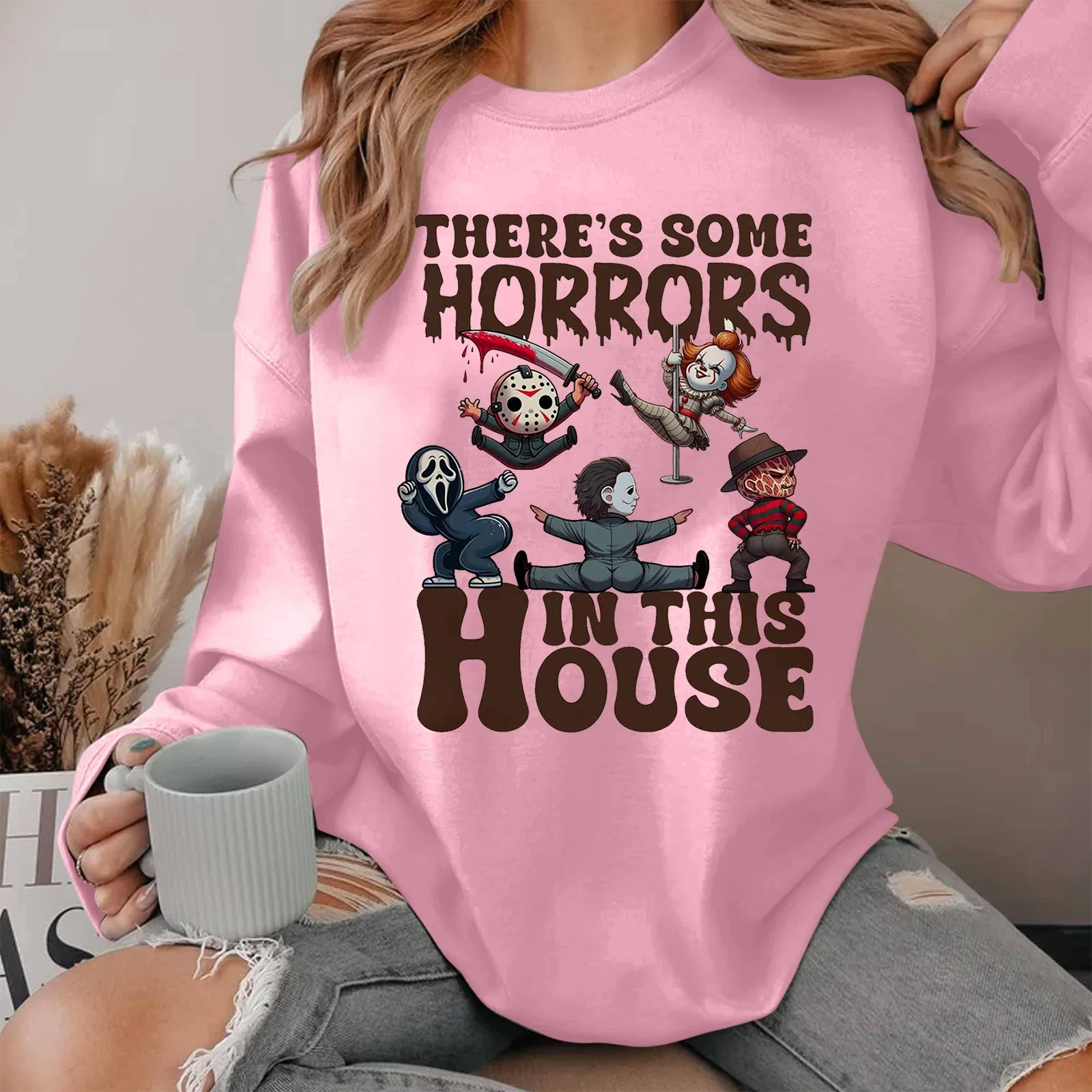 

Женская осенне-зимняя повседневная толстовка с принтом призрака на Хэллоуин, топы без пальцев с круглым вырезом и длинным рукавом, Повседневная Уличная одежда