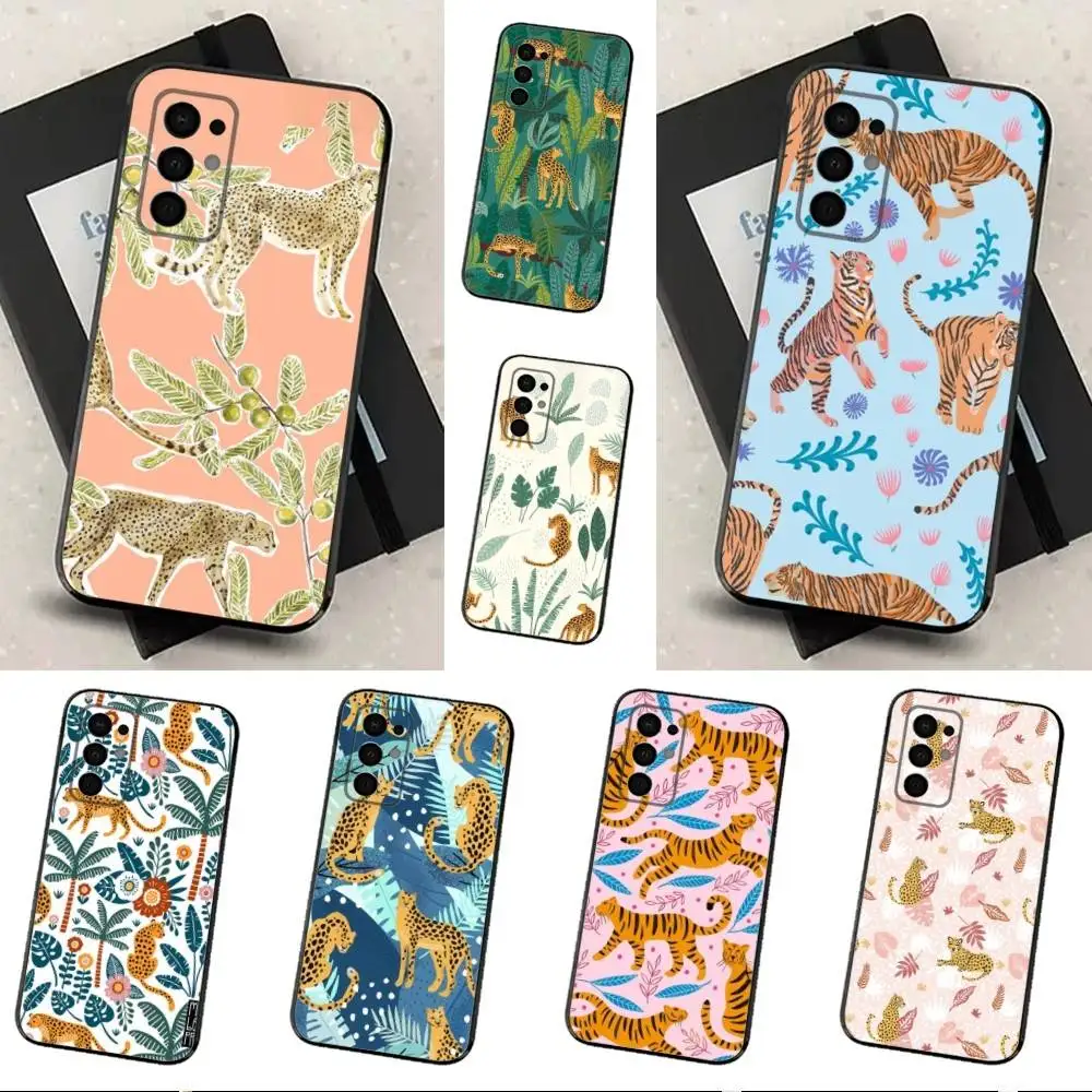 

Tropical Foliage Leopard Case For Samsung Galaxy A73,31,32,72,41,53,52,71,22,5G,Note,J7,8,9 Soft Black Cover
