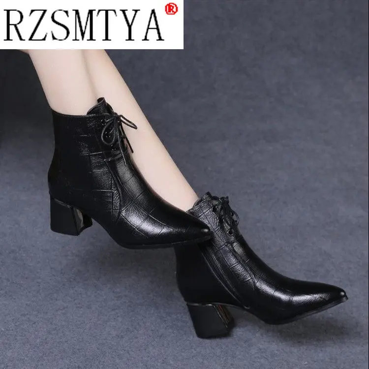 Elegant High Heels Ankle Boots Women Lace Up Pointed Toe Autumn Winter Boots Party Casual Shoes Female Size 41 42