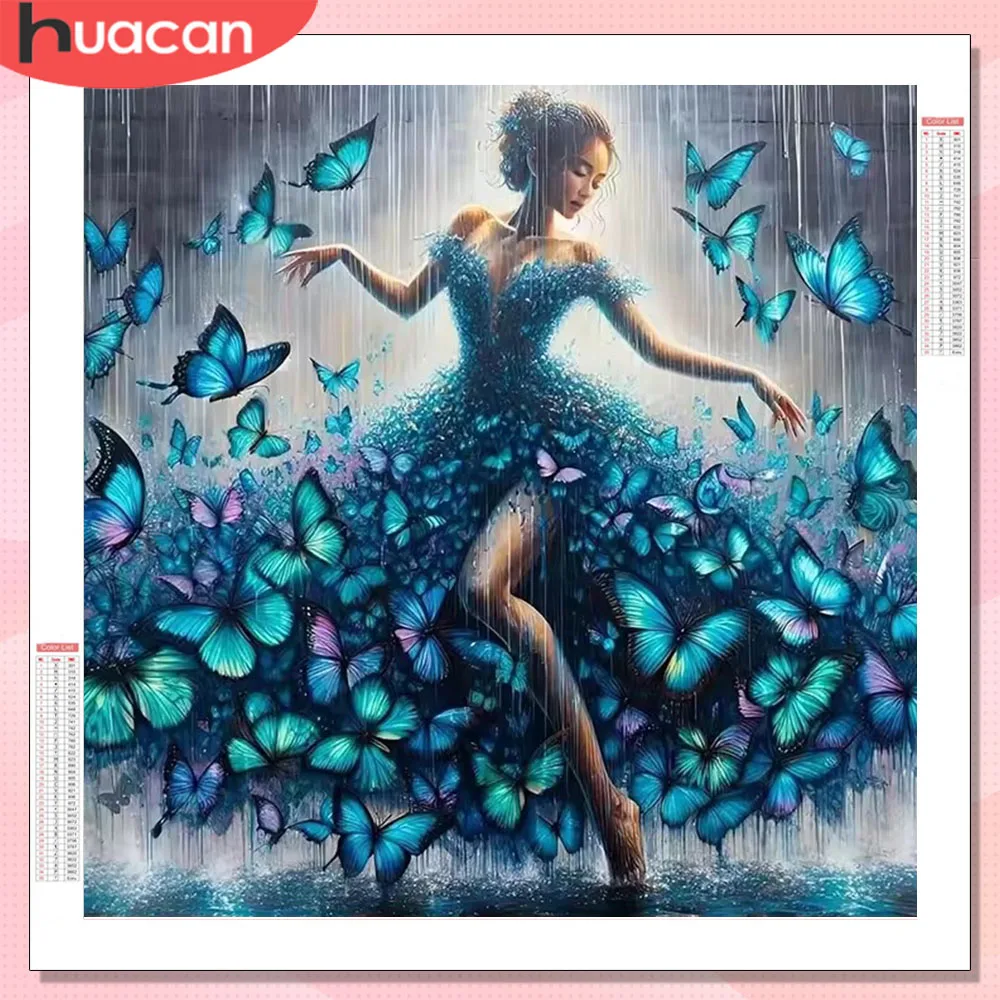 

HUACAN Diamond Mosaic 5D Woman Portrait Full Square Round Diamond Painting Complete Kit Butterfly Decoration For Home