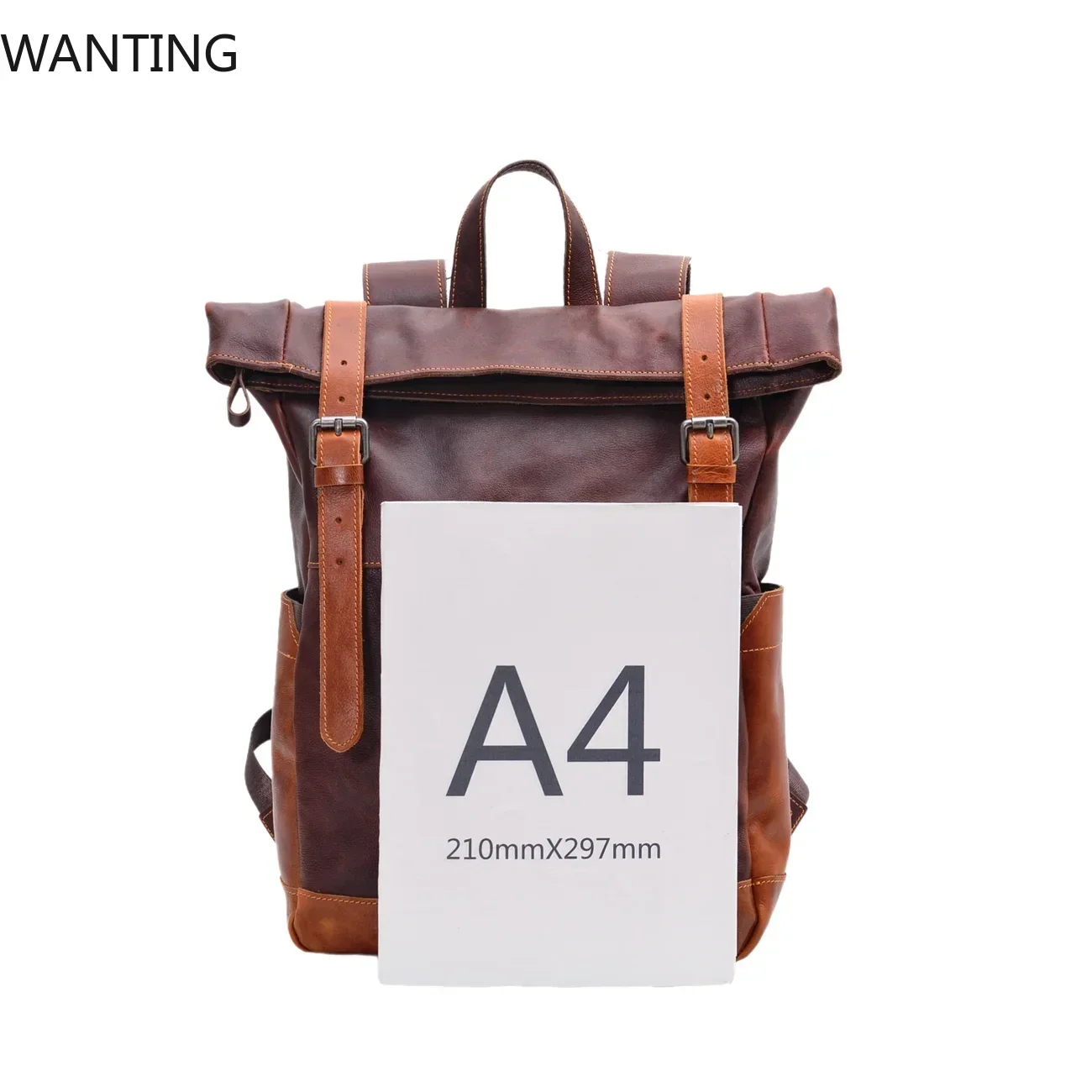 خمر صراع اللون الخضار المدبوغة حقيبة جلدية للرجال حقيبة كمبيوتر سعة كبيرة في الهواء الطلق المرأة حقيبة ظهر للسفر #6