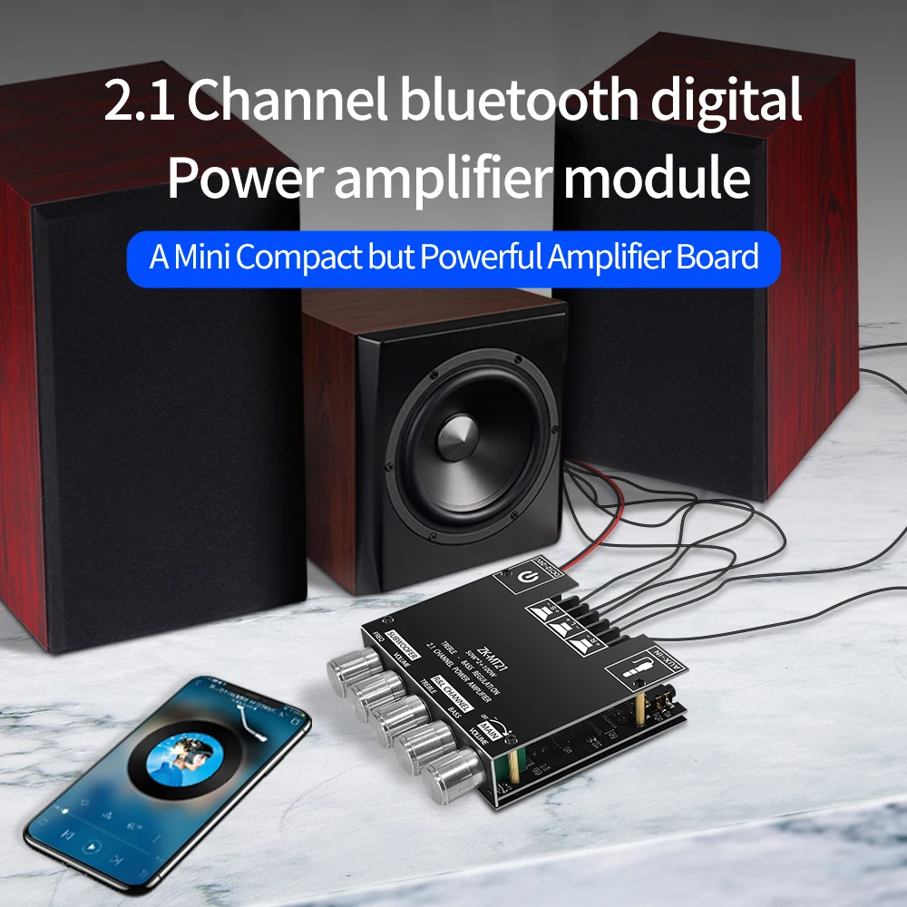 

ZK-MT21 2.1Channel Bluetooth Amplifier Board 50Wx2+100W HiFi Subwoofer Stereo Amplifier Board C15H/C50L/C100L AMP Board AUX inpu