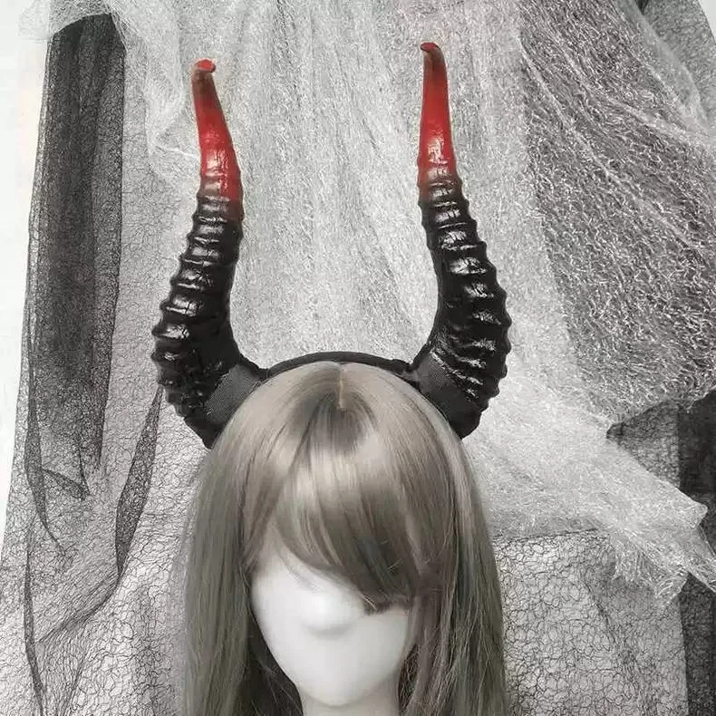 أسود أحمر شيطان القرن عقال تأثيري النساء القوطية الشياطين الحيوان الثور قرون أغطية الرأس هالوين كرنفال زي حفلة الدعائم