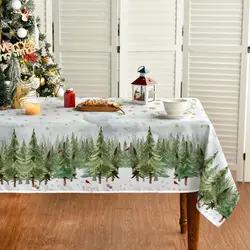Christmas Trees Golden Snow Waterproof Tablecloth Winter Xmas Party Decor Reusable Wedding Table Decor Navidad Decorations 2025