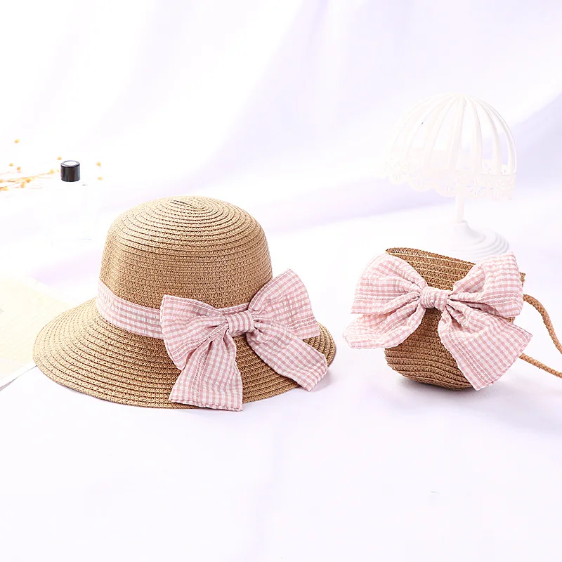 Girls Sun Straw Hat Kids Summer Beach Packable Hats Cute Floppy Cap Adjustable Size with Chin Strap for 5-10 Years