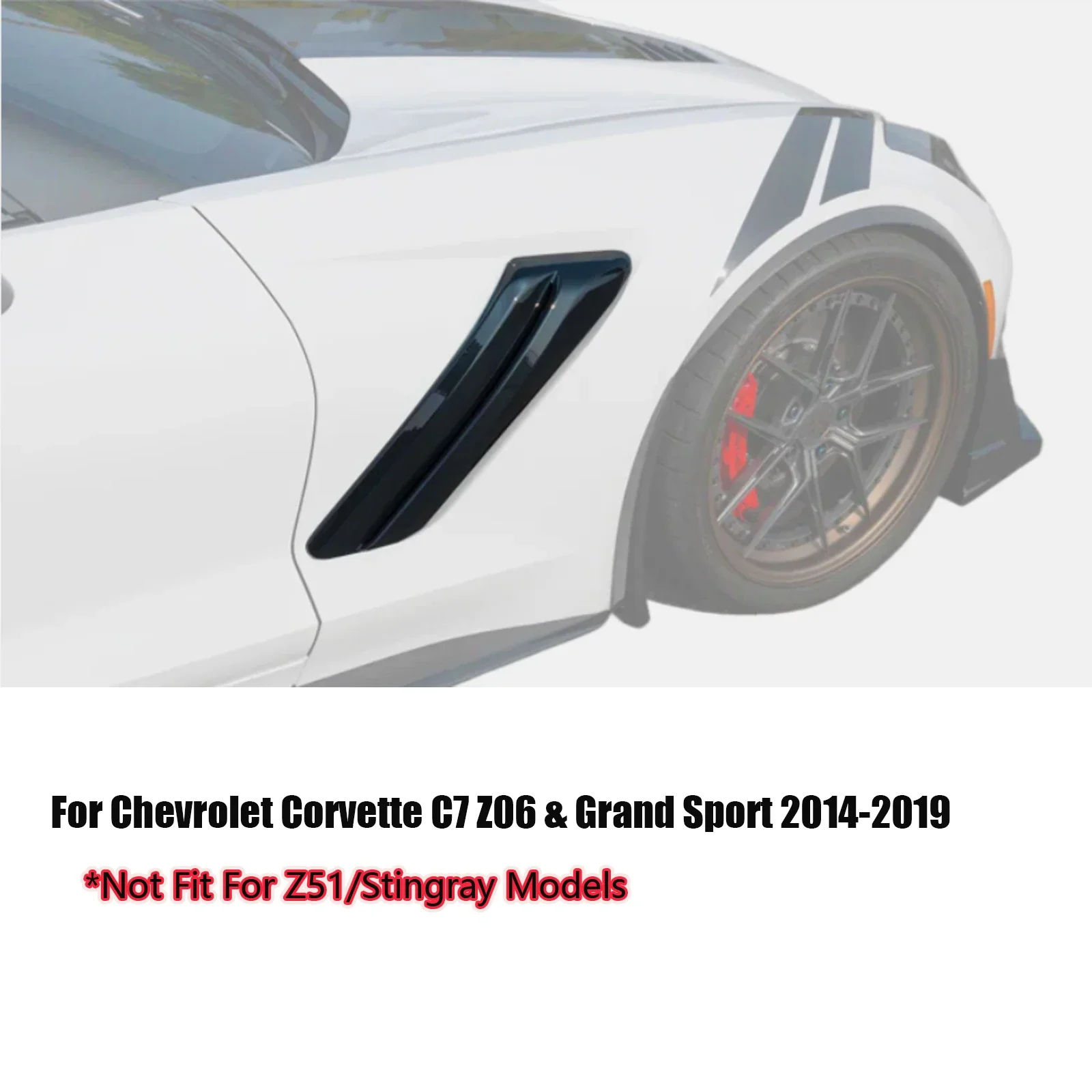 For Chevrolet Corvette C7 Z06 & Grand Sport 2014-2019 Car Side Bumper Fender Air Vent Cover ZR1 Style Exterior Part Glossy Black