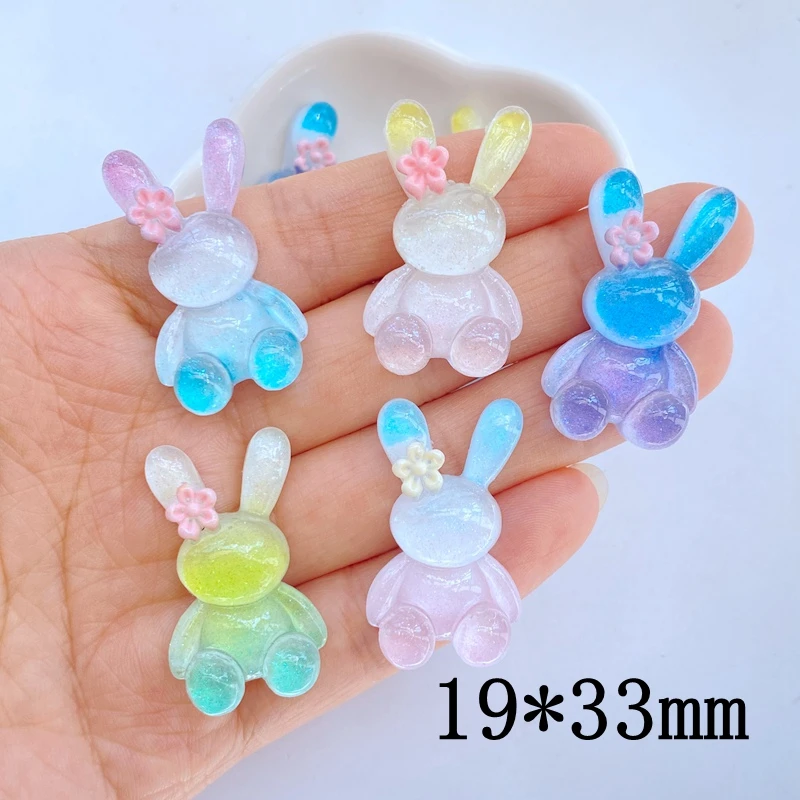 10Pcs New Cute Mini 19*33mm Cartoon Shiny Bicolor Rabbit Flat Back Resin Scrapbooking DIY Jewelry Craft Decoration Accessories