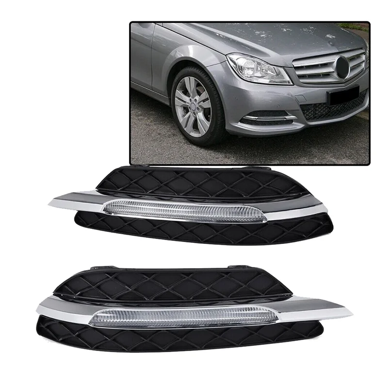 Pair LED DRL Daytime Running Lights Fog Light Lamp Fit for Mercedes Benz C-Class W204 C250 C300 11-13