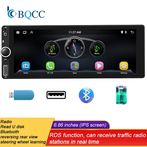 BQCC-REPRODUCTOR MP5 inalámbrico para coche, pantalla táctil de 6,86 pulgadas, Radio Estéreo, Carplay, Android, MirrorLink, Monitor de vídeo Multimedia