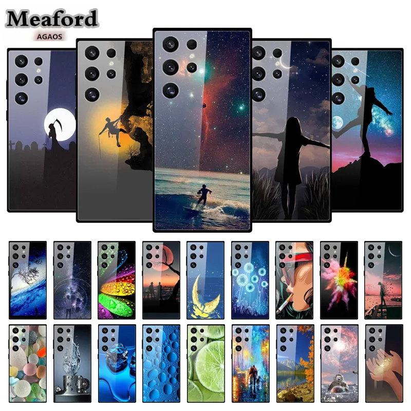 Dla Samsung Galaxy S24 S23 Ultra Hard Tempered Glass Case Black Colorful Bumper Samsung Galaxy S24+ S23+ Cover S23 plus Funda