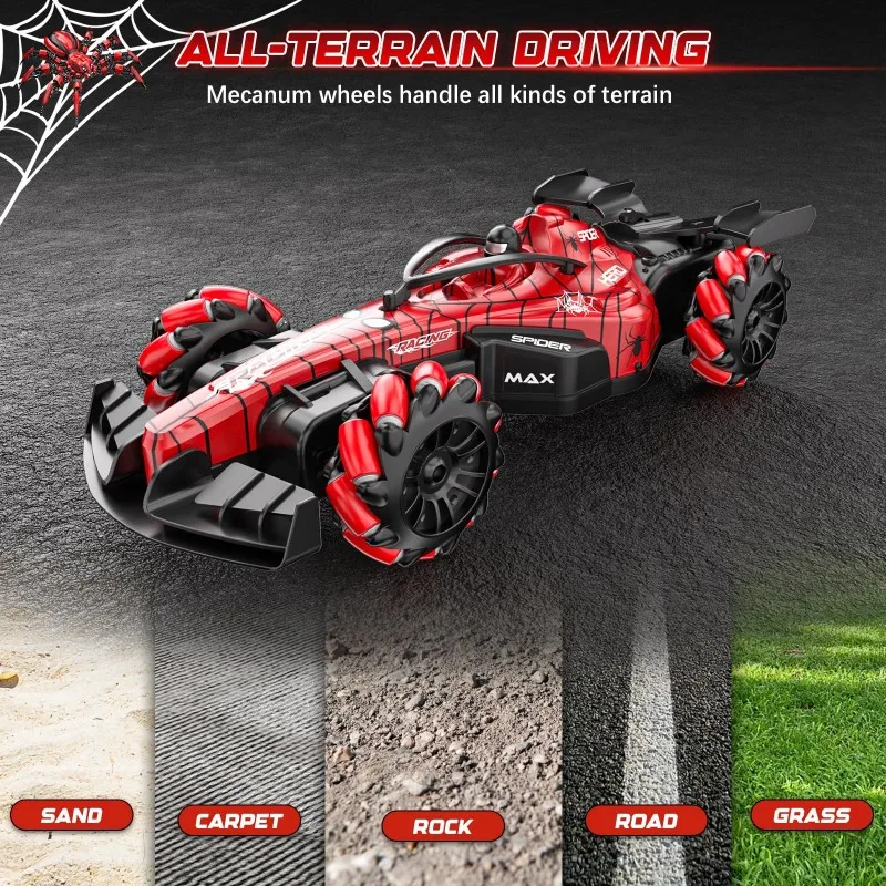 

LED Light Spider RC Car 2.4 Ghz 1:16 Scale With 360° Rotation& Spray Function For Kids For Boys Christmas Gift