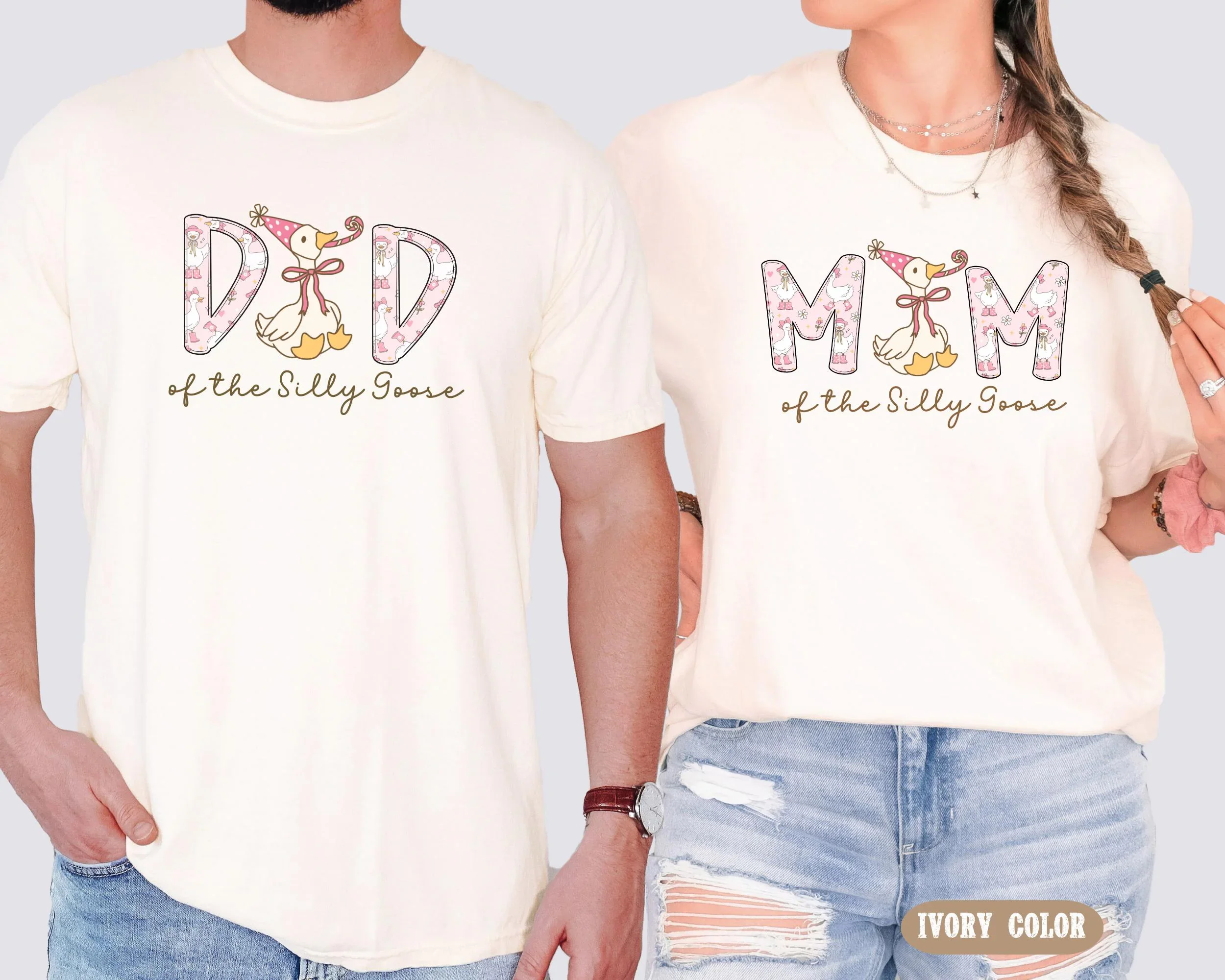 

One Silly Goose Birthday Shirt for Men Women Funny Mom Dad Goose Gift Short Sleeve Cotton Tee Couples Matching T Shirt