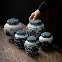 Blue and White Porcelain Tea Caddy Moisture-proof Sealed Storage Box Large-capacity Candy Jar Porcelain Food Storage Container