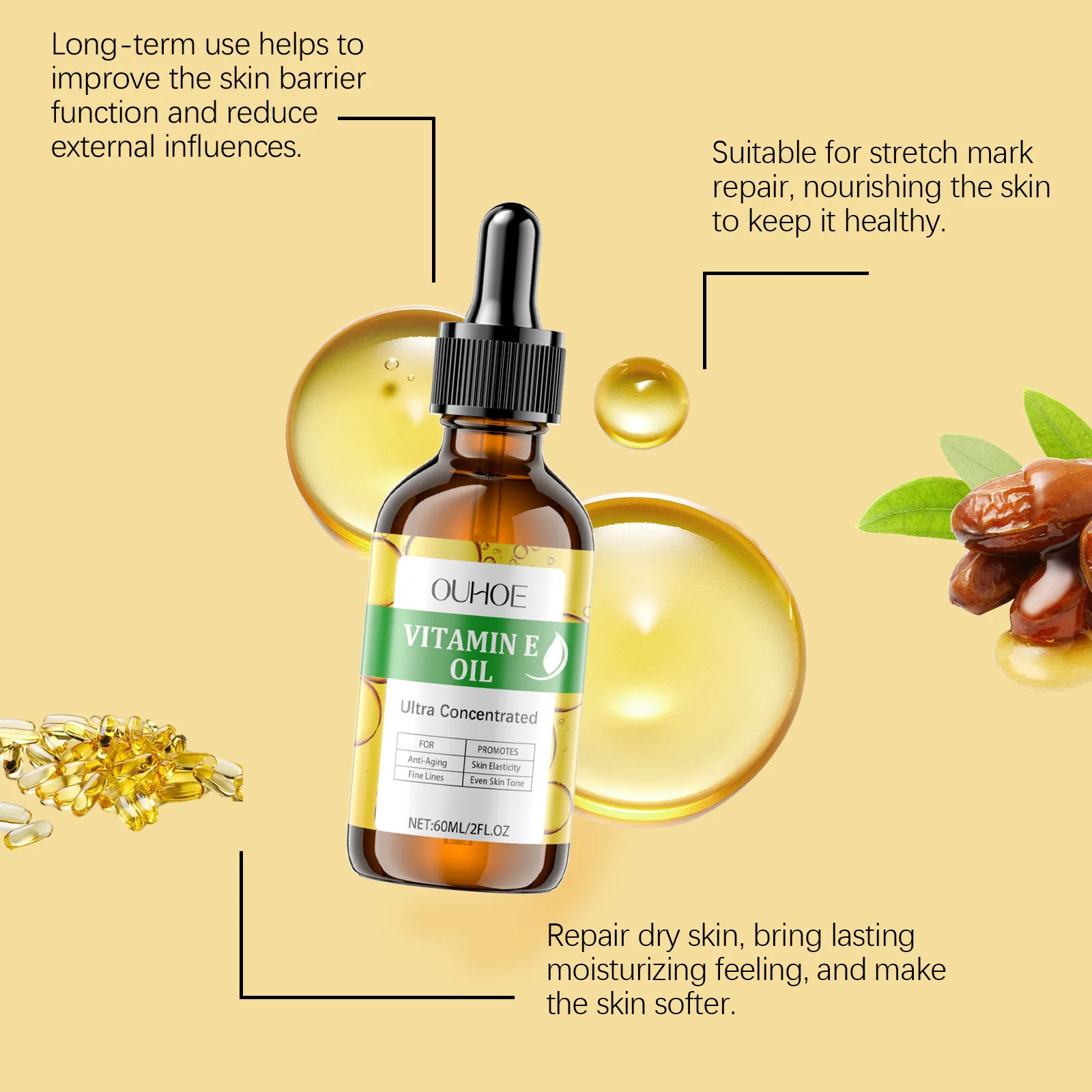 Vitamin E Oil Fading Fine Lines Scars Reducing Blemishes Anti Aging Dryness Firming Brightening Facial Moisturizer Essence Oil